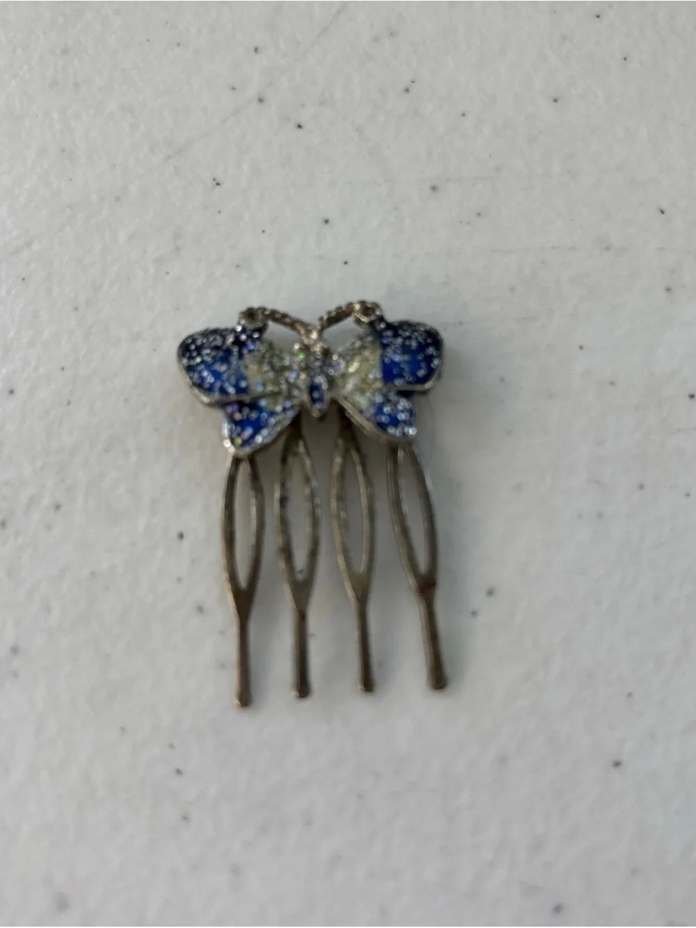 Vintage Crystal Butterfly Hair Comb in Blue and White